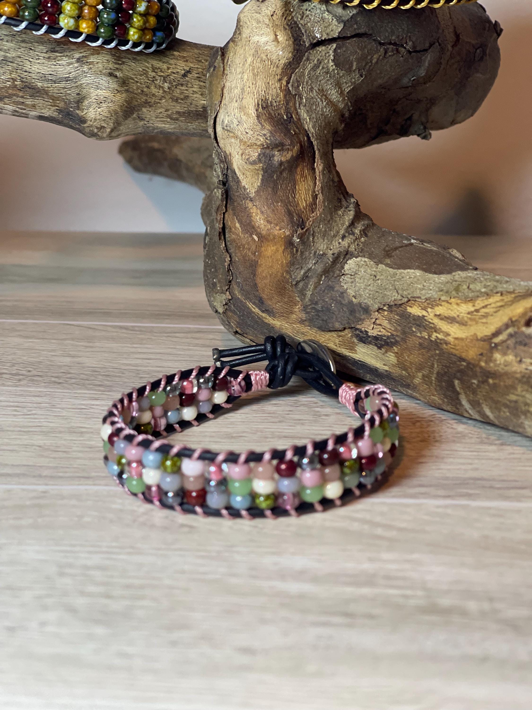 Seed bead leather bracelet