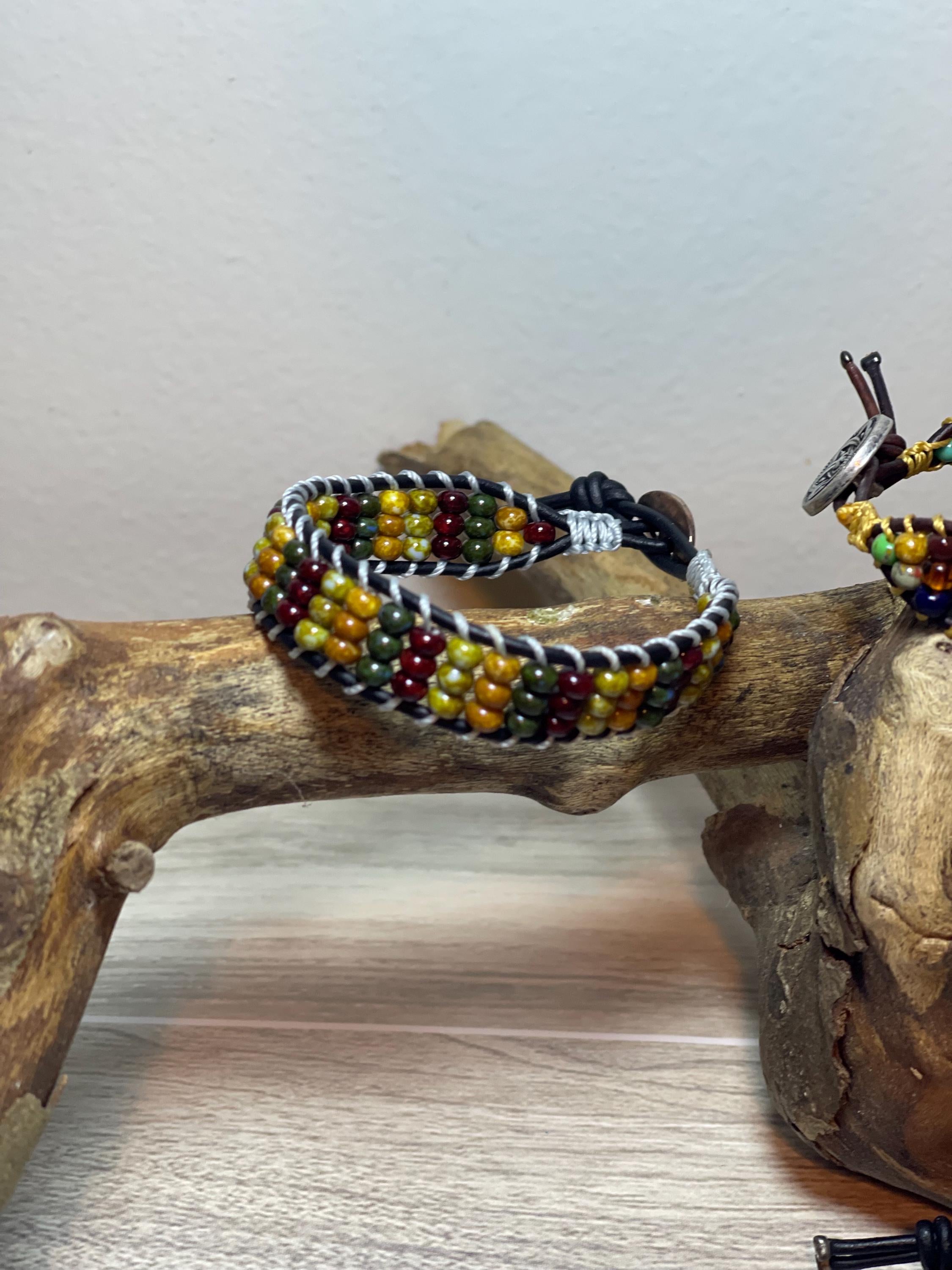 Seed bead leather bracelet