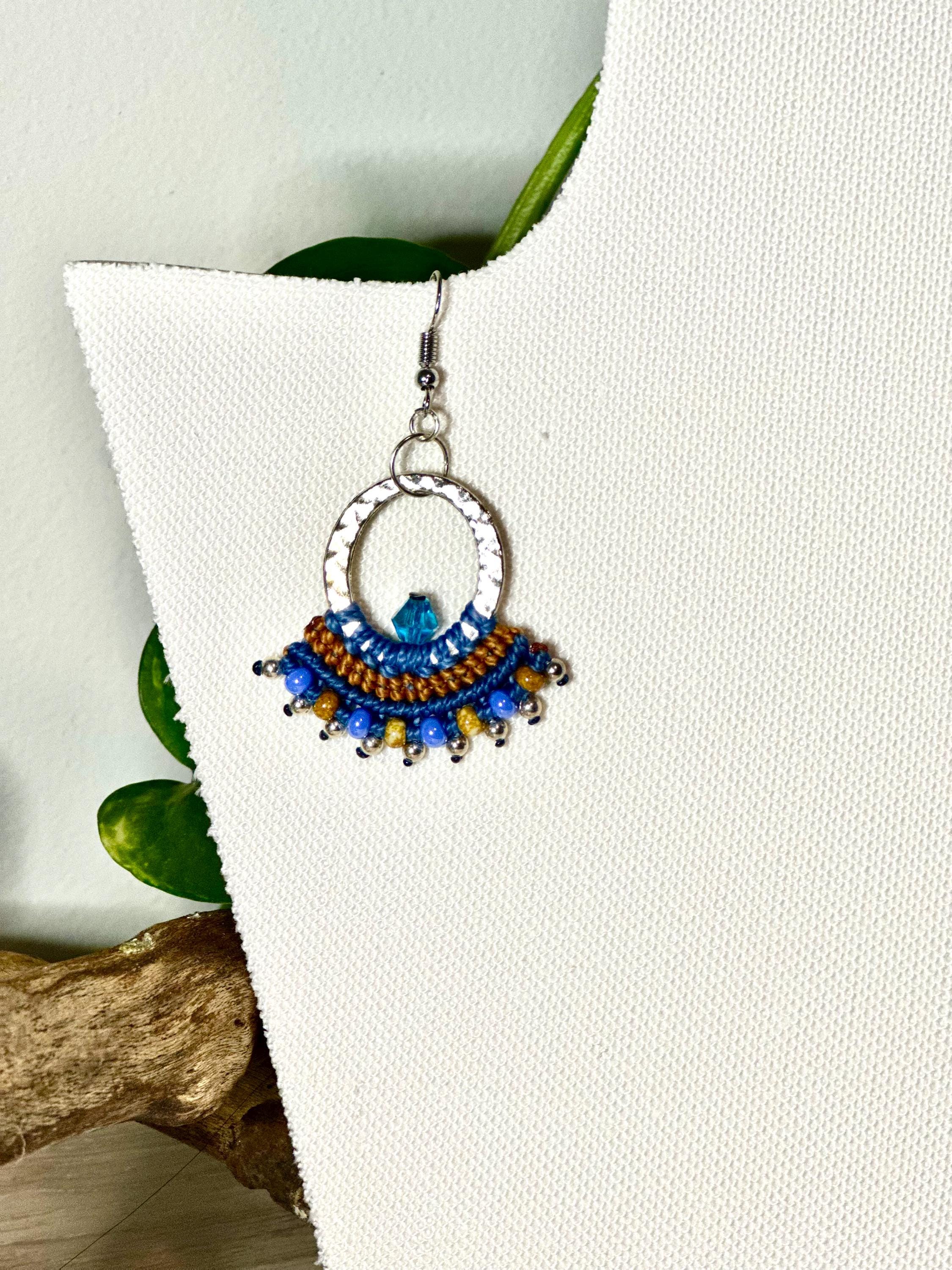 Macrame earrings with toho beads and platted rings