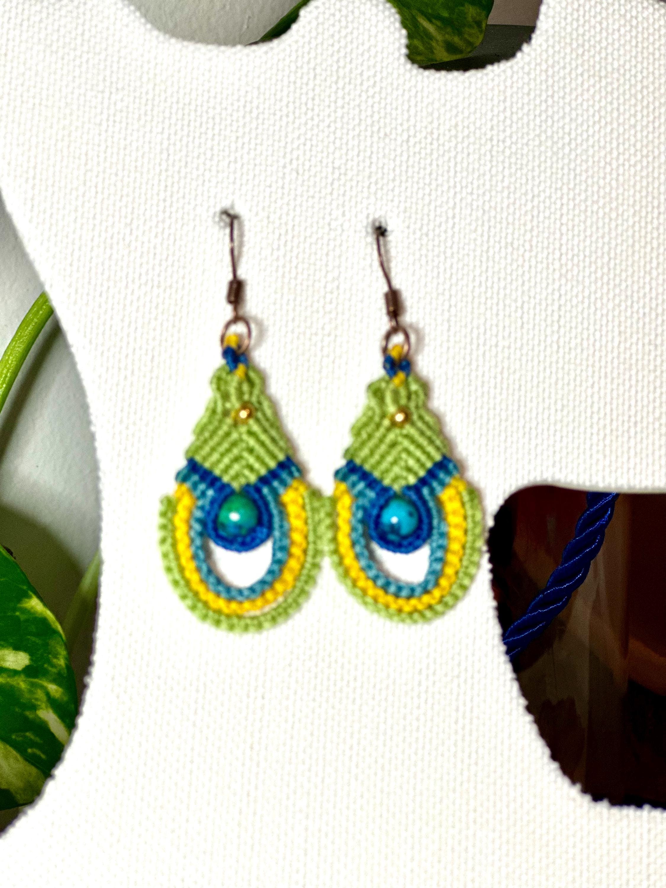 Macrame earrings with bead, handmade macrame, elegant and casual earrings