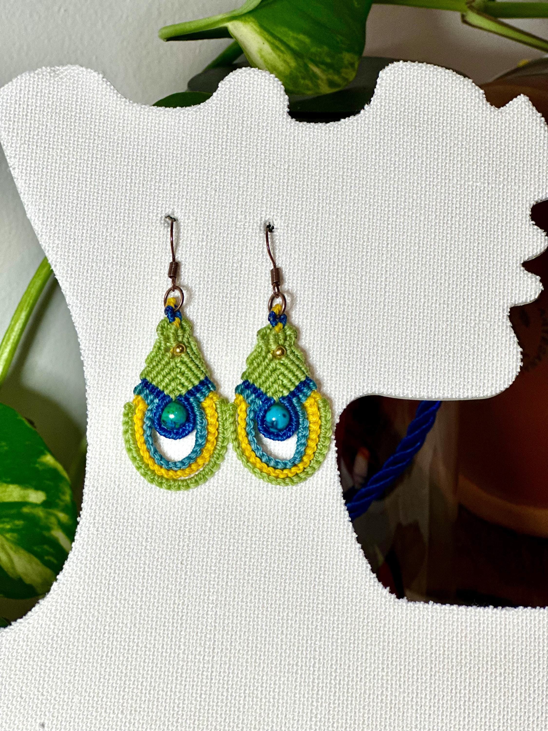 Macrame earrings with bead, handmade macrame, elegant and casual earrings