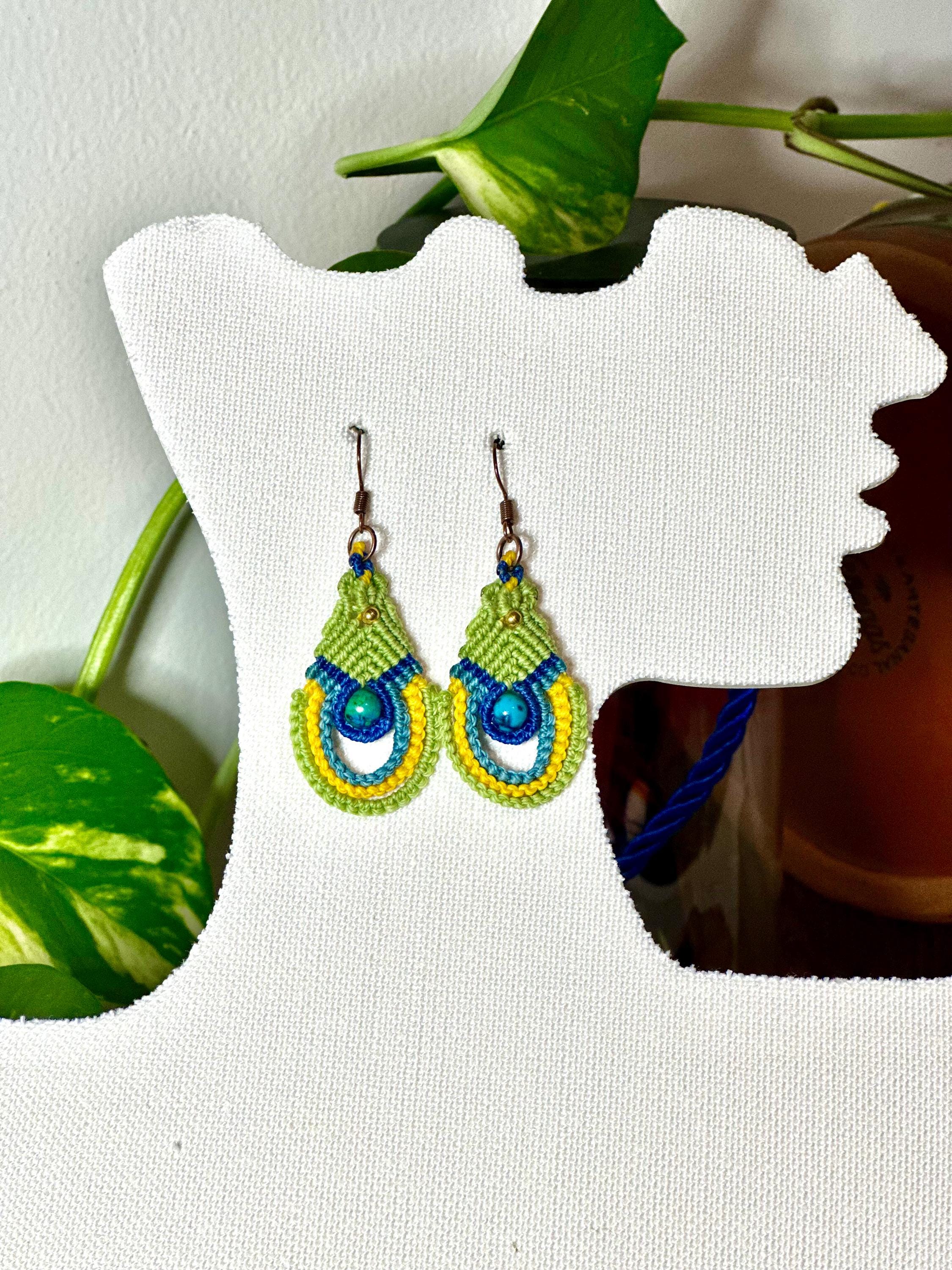 Macrame earrings with bead, handmade macrame, elegant and casual earrings