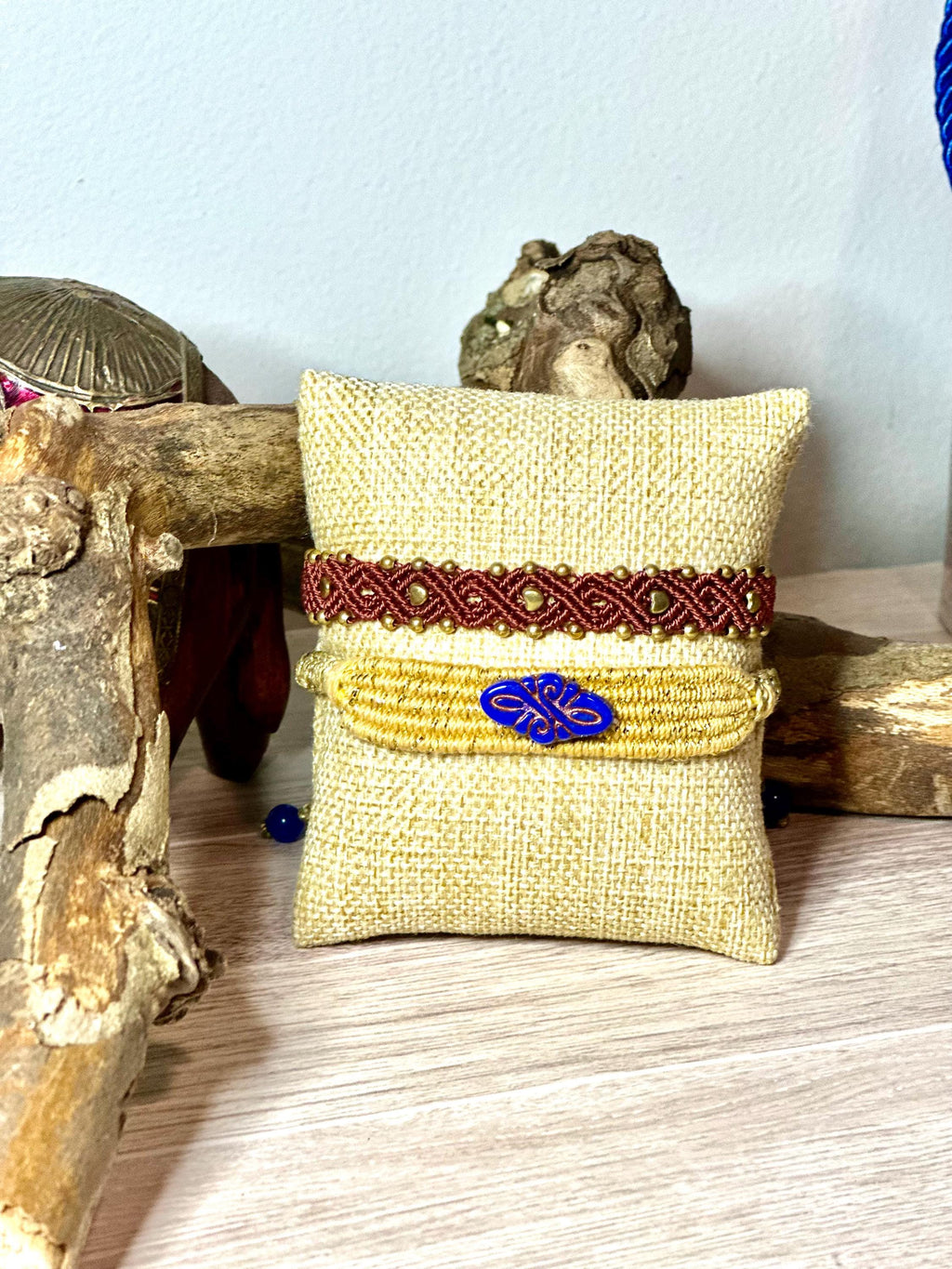 Macrame set bracelet with tiny hearts and beads.