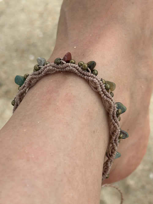 Ankle Beach Beaded Bracelet, Macrame, handmade.