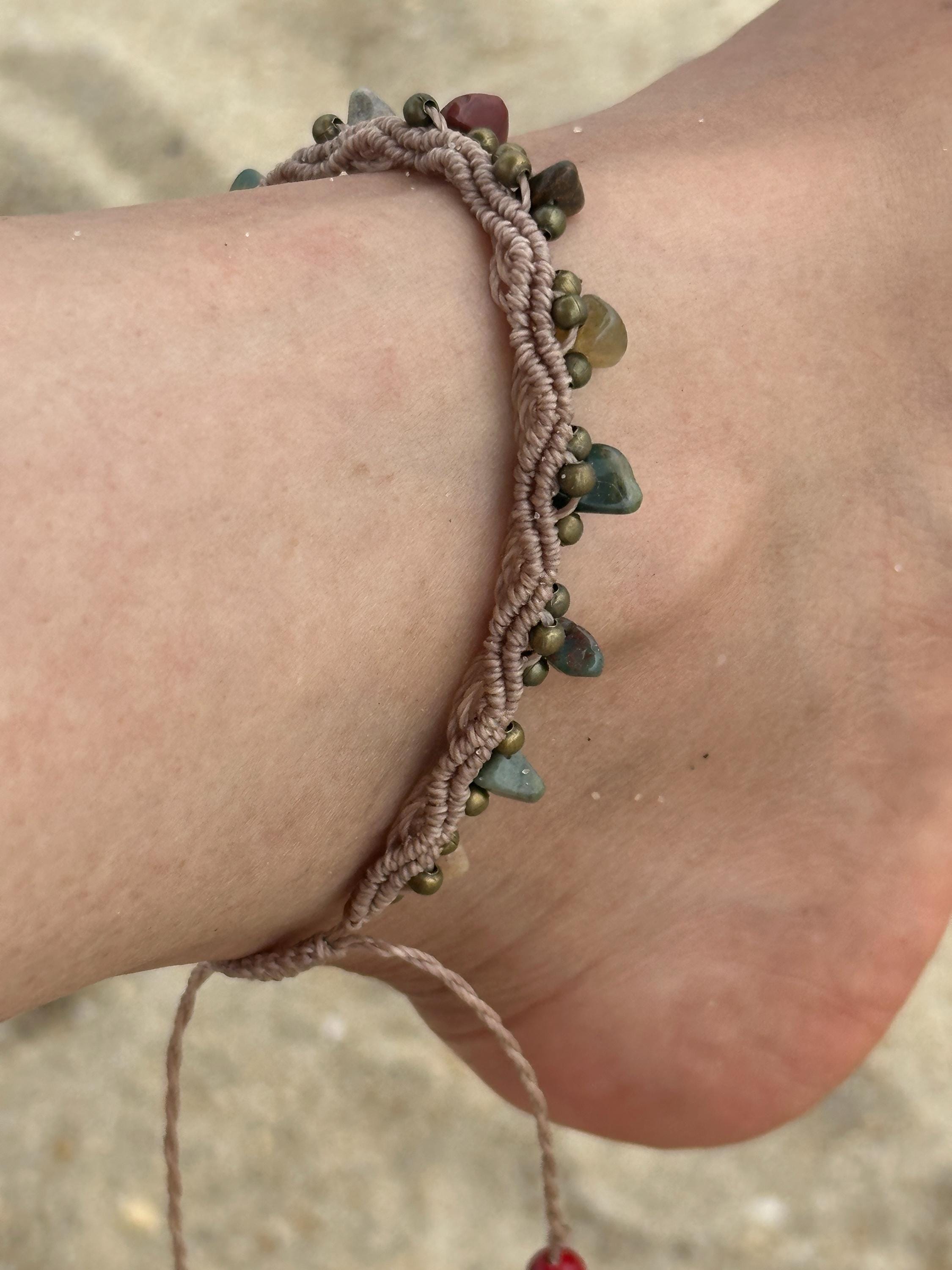 Ankle Beach Beaded Bracelet, Macrame, handmade.