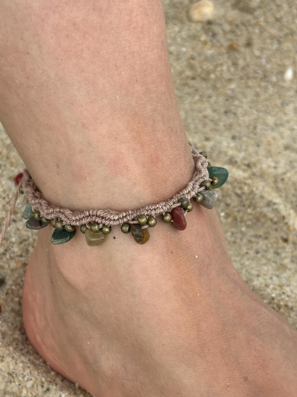 Ankle Beach Beaded Bracelet, Macrame, handmade.
