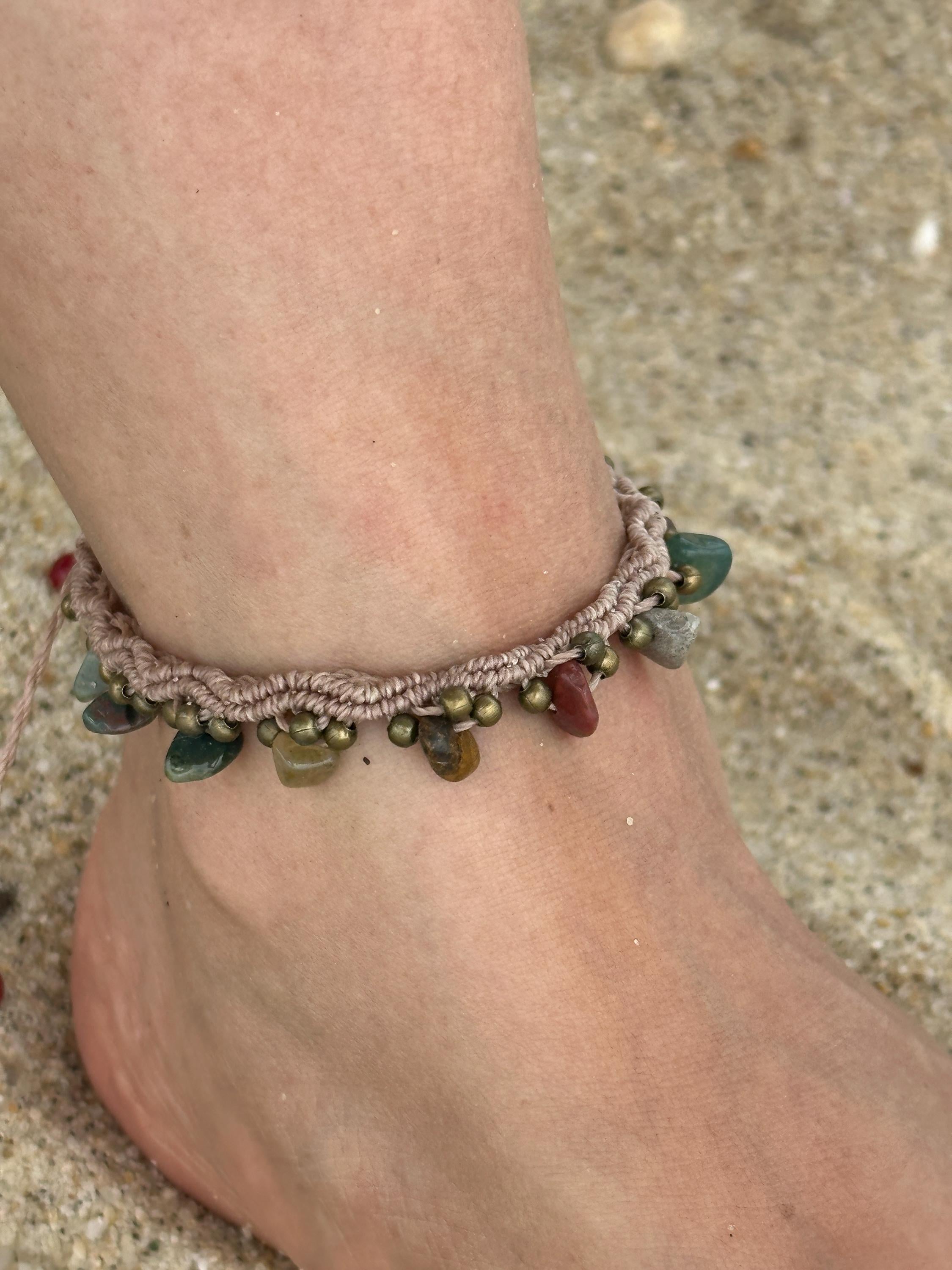 Ankle Beach Beaded Bracelet, Macrame, handmade.